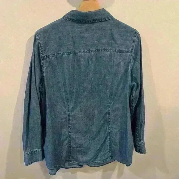 Talbots Women’s Classic Cotton Shirt Denim Blue Button Down Plus Petite Size XP - Picture 8 of 9